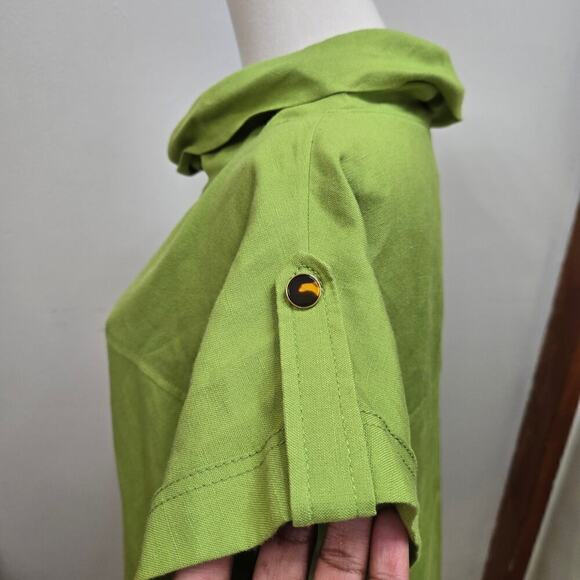 TAHARI ARTHUR S. LEVINE Green Linen Blend Cowl Neck Mini Dress Size 10 - Picture 6 of 10